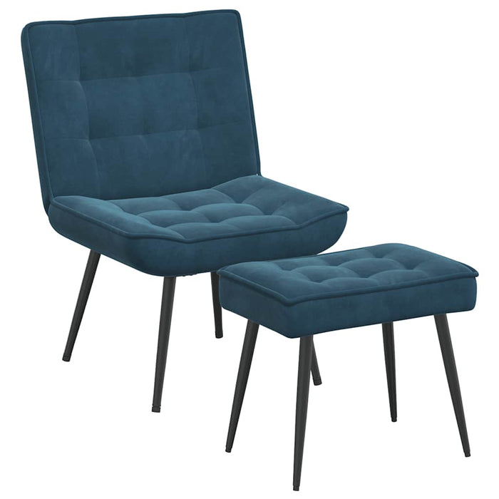 Scaun de relaxare cu taburet, albastru, catifea - WALTI WALTI