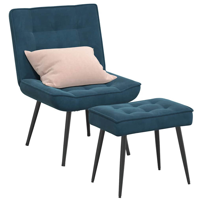 Scaun de relaxare cu taburet, albastru, catifea - WALTI WALTI