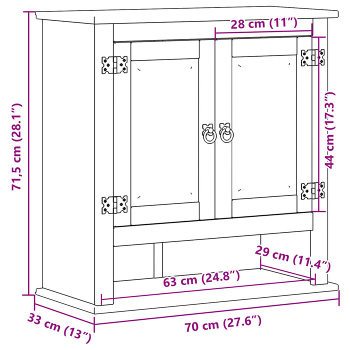 Dulap baie de perete „Corona”, 70x33x71,5 cm, lemn masiv pin - WALTI WALTI