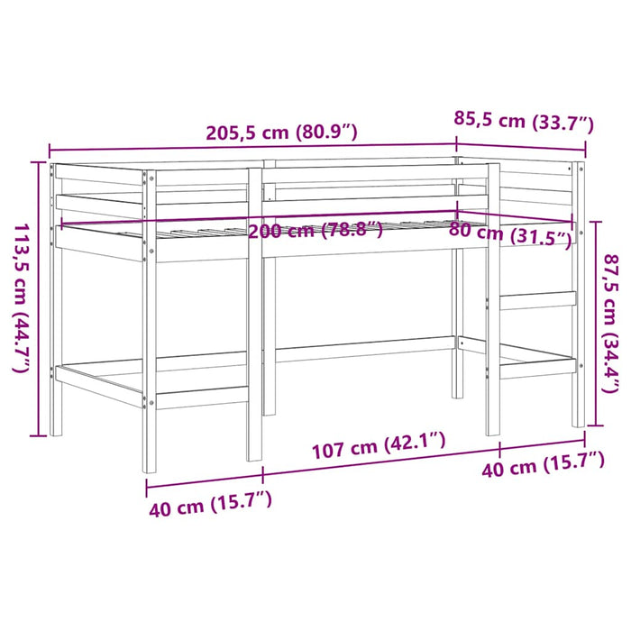 Pat etajat copii cu scară maro ceruit 80x200 cm lemn masiv pin - WALTI WALTI