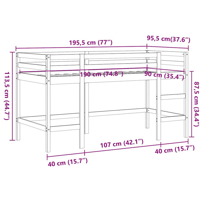 Pat etajat copii cu scară maro ceruit 90x190 cm lemn masiv pin - WALTI WALTI