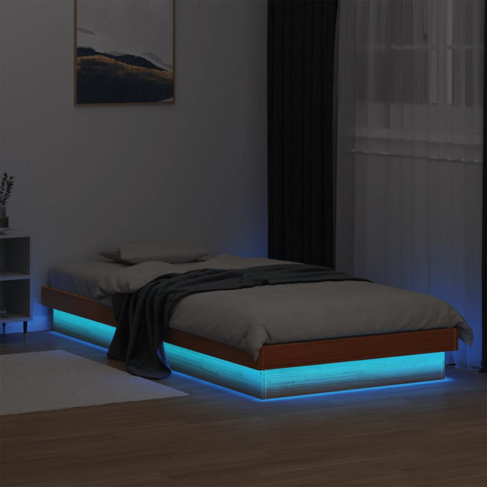 Cadru de pat cu LED, maro ceruit, 75x190 cm, lemn masiv pin - WALTI WALTI