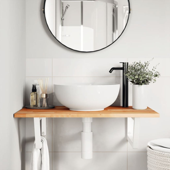 Raft pentru lavoar montat pe perete, oțel și lemn masiv acacia WALTI