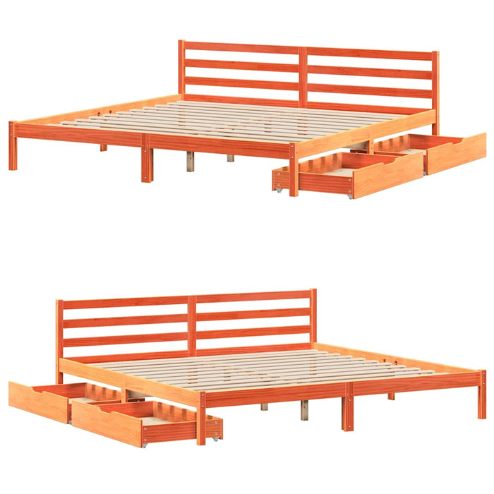 Cadru de pat fără saltea, maro ceruit 200x200 cm lemn masiv pin - WALTI WALTI