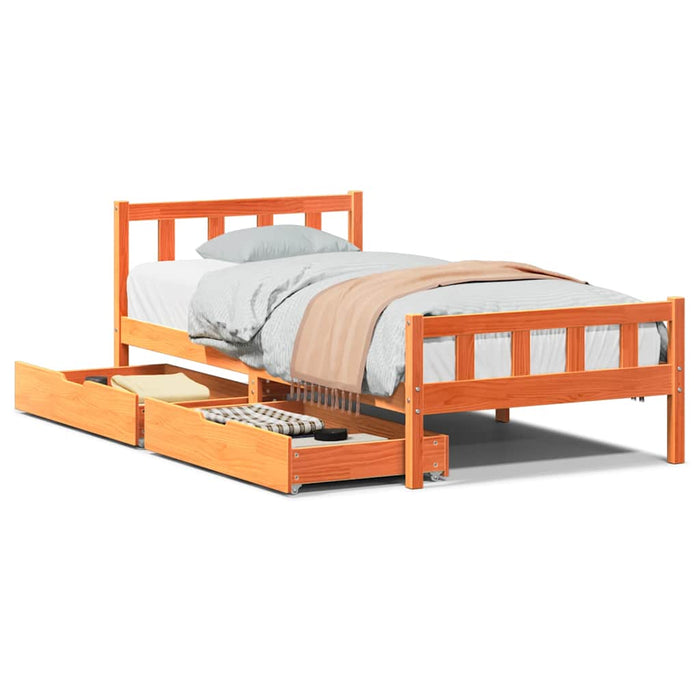 Cadru pat fără saltea, maro ceruit, 75x190 cm, lemn masiv pin - WALTI WALTI