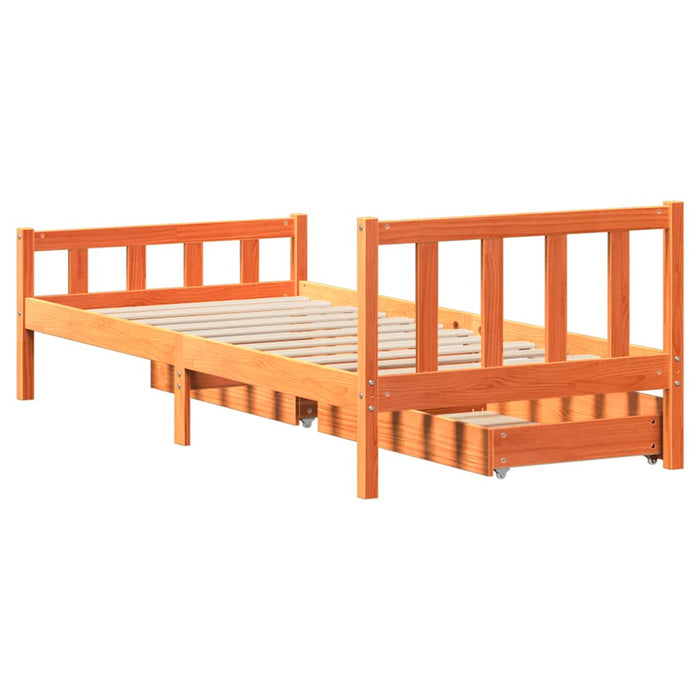 Cadru pat fără saltea, maro ceruit, 75x190 cm, lemn masiv pin - WALTI WALTI