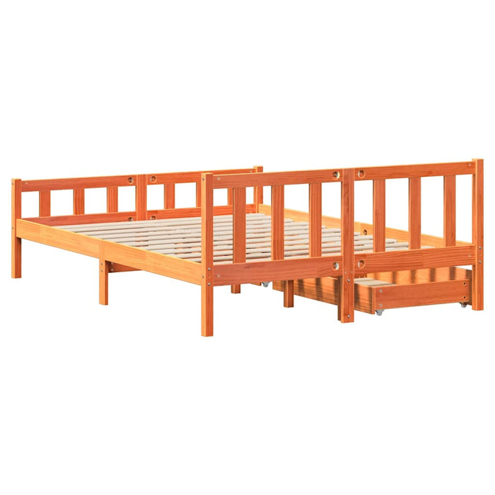 Cadru de pat fără saltea, maro ceruit 150x200 cm lemn masiv pin WALTI