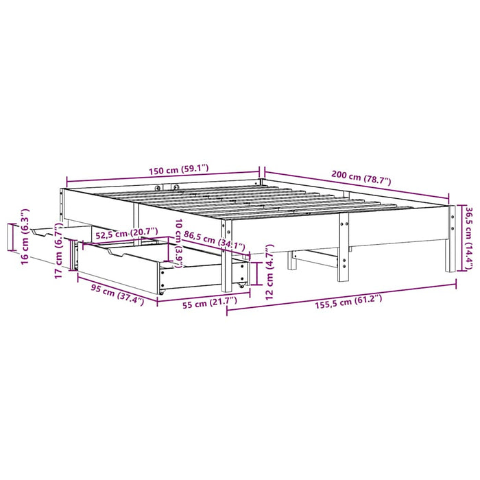 Cadru de pat fără saltea, maro ceruit 150x200 cm lemn masiv pin - WALTI WALTI