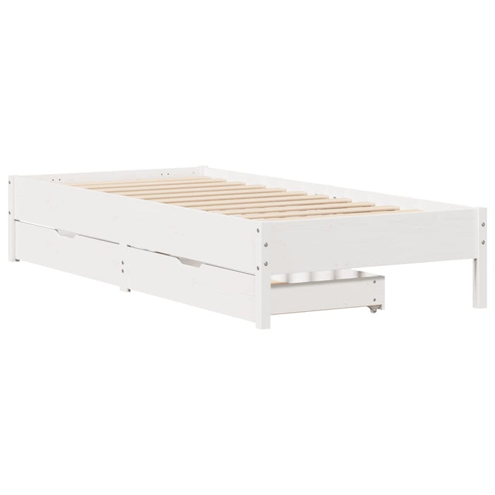 Cadru pat fără saltea, alb, 100x200 cm, lemn masiv pin WALTI