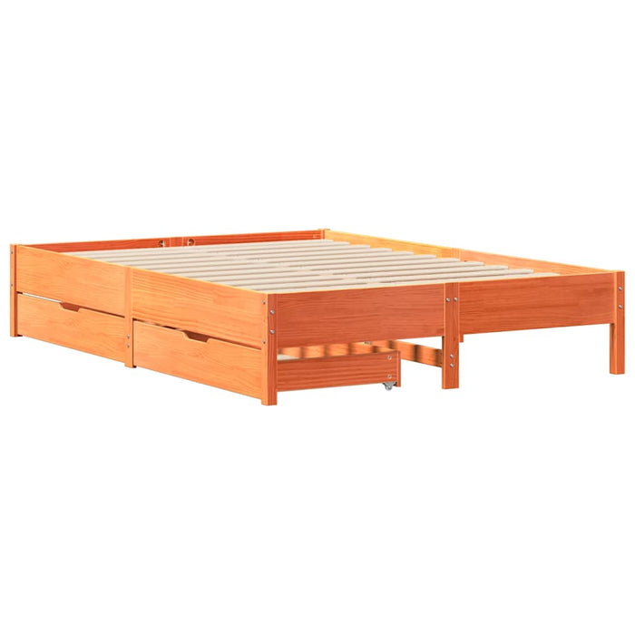Cadru pat fără saltea, maro ceruit, 135x190 cm, lemn masiv pin - WALTI WALTI