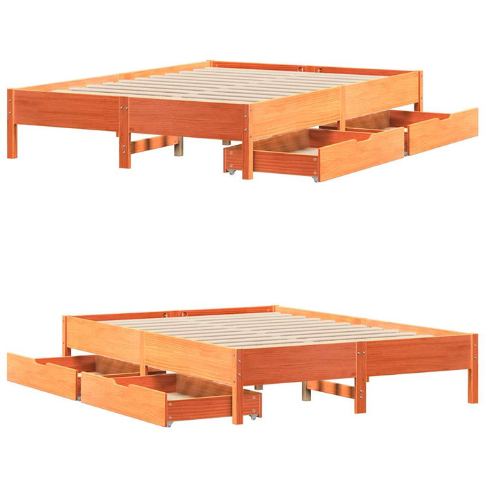 Cadru pat fără saltea, maro ceruit, 135x190 cm, lemn masiv pin - WALTI WALTI