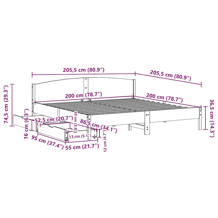 Cadru de pat fără saltea, alb, 200x200 cm, lemn masiv pin - WALTI WALTI