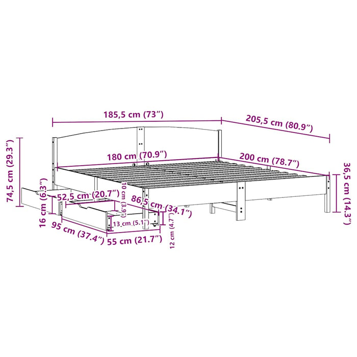 Cadru de pat fără saltea, maro ceruit 180x200 cm lemn masiv pin - WALTI WALTI