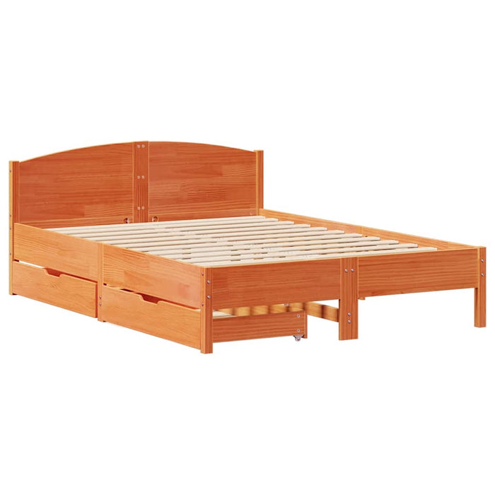 Cadru pat fără saltea, maro ceruit, 140x190 cm, lemn masiv pin - WALTI WALTI