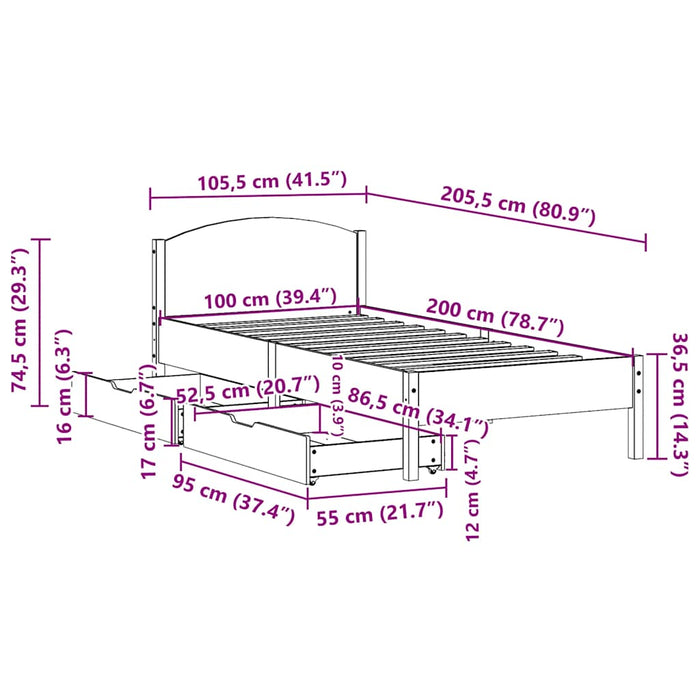 Cadru pat fără saltea, 100x200 cm, lemn masiv pin WALTI