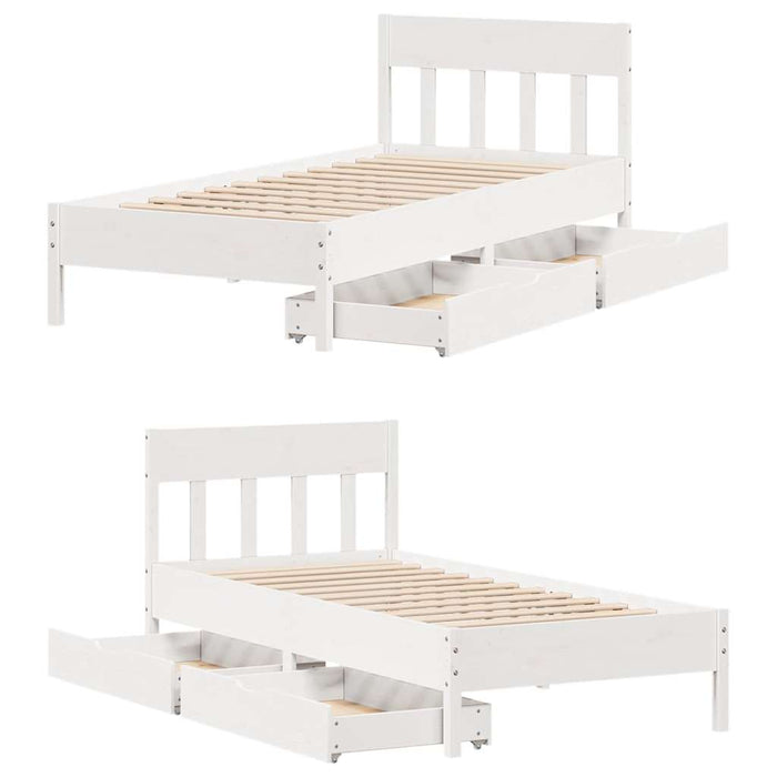 Cadru pat fără saltea, alb, 100x200 cm, lemn masiv pin - WALTI WALTI