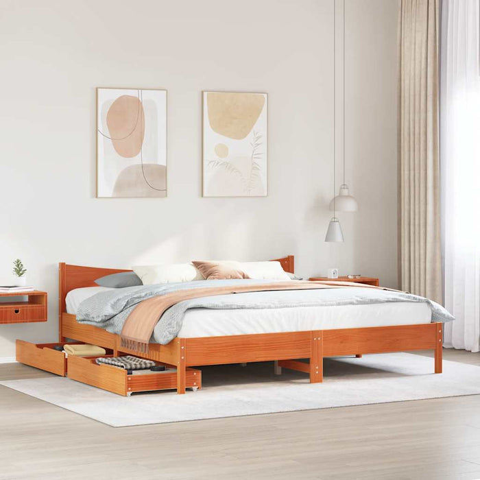 Cadru de pat cu sertare maro ceruit, 200x200 cm, lemn masiv pin - WALTI WALTI