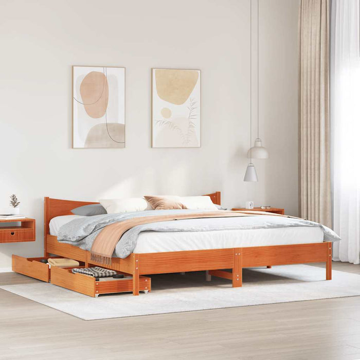 Cadru pat cu sertare, maro ceruit, 180x200 cm, lemn masiv pin - WALTI WALTI