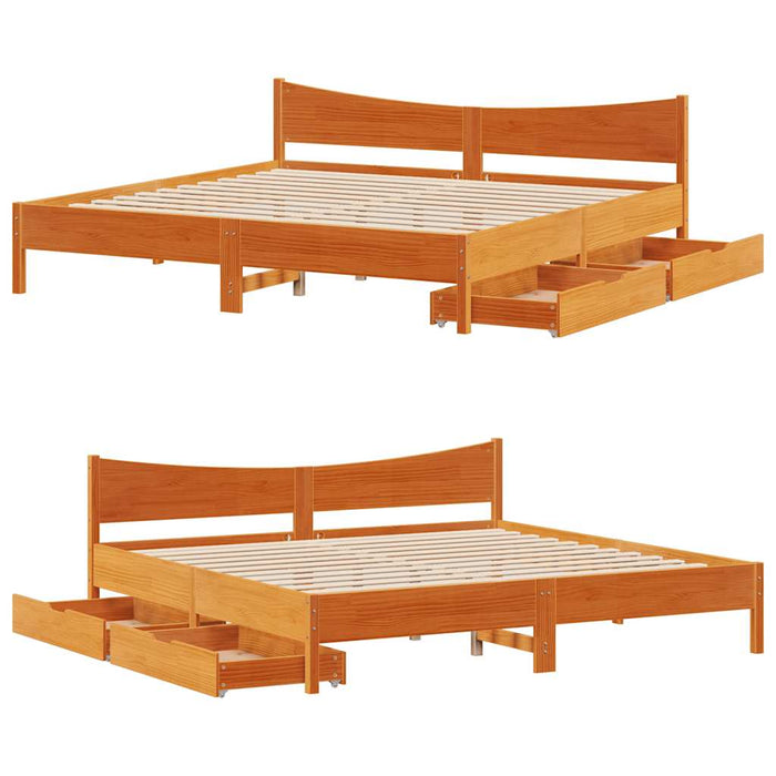 Cadru pat cu sertare, maro ceruit, 180x200 cm, lemn masiv pin - WALTI WALTI
