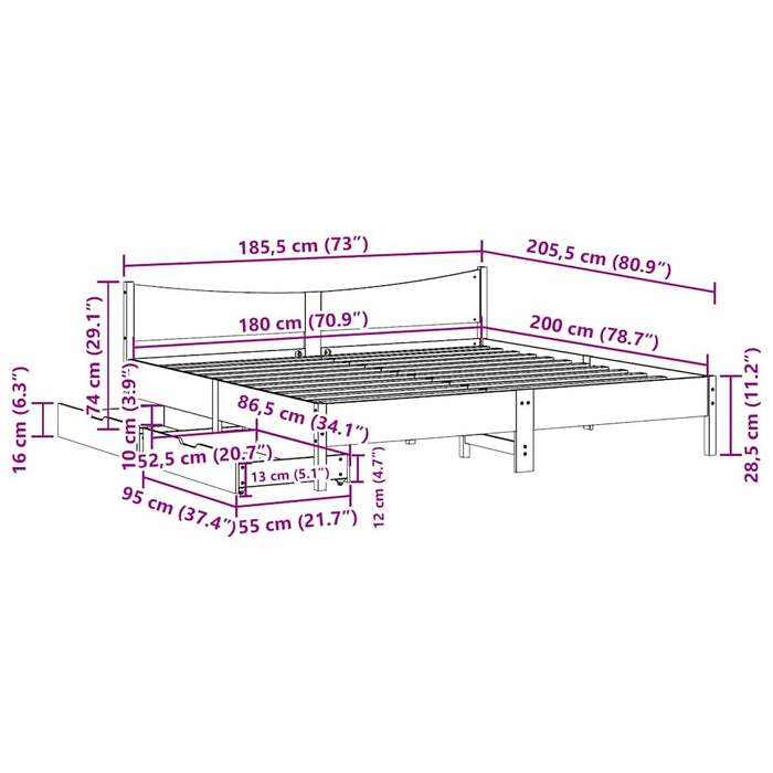 Cadru pat cu sertare, maro ceruit, 180x200 cm, lemn masiv pin - WALTI WALTI