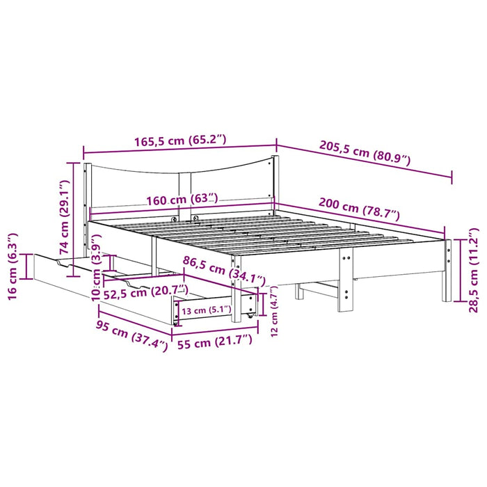 Cadru de pat cu sertare, alb, 160x200 cm, lemn masiv pin - WALTI WALTI