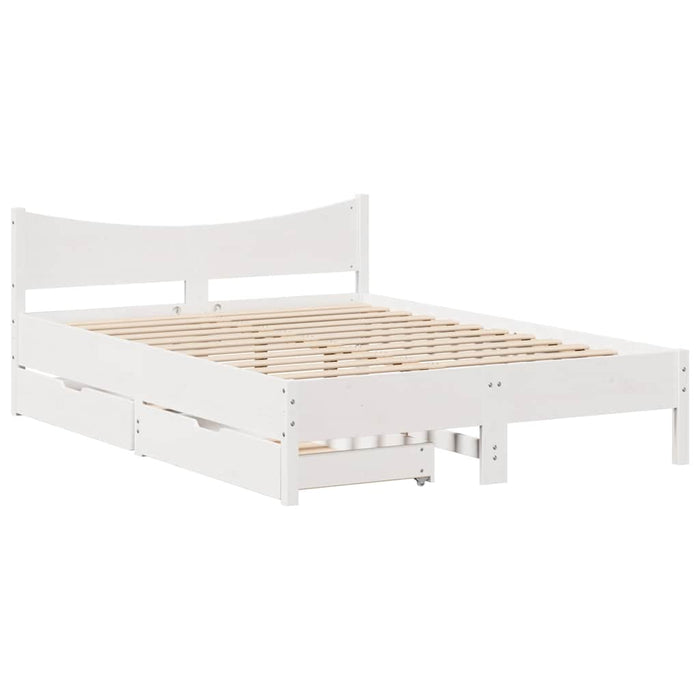 Cadru de pat cu sertare, alb, 150x200 cm, lemn masiv pin - WALTI WALTI