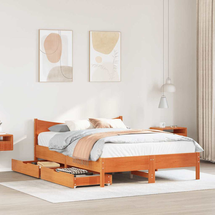 Cadru pat cu sertare maro ceruit, 120x200 cm, lemn masiv de pin - WALTI WALTI