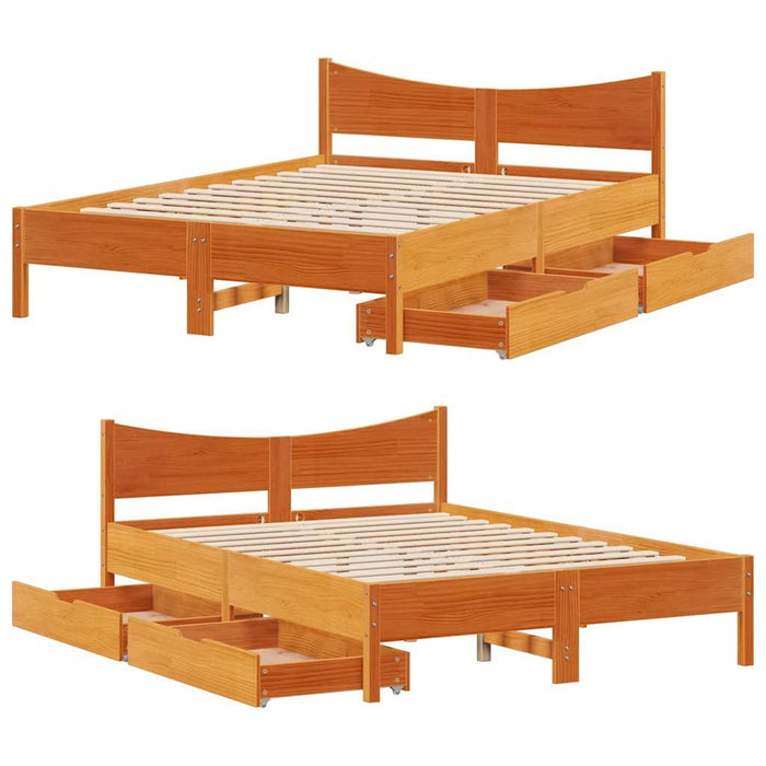 Cadru pat cu sertare maro ceruit, 120x200 cm, lemn masiv de pin - WALTI WALTI