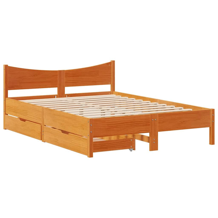 Cadru pat cu sertare maro ceruit, 120x190 cm, lemn masiv de pin - WALTI WALTI