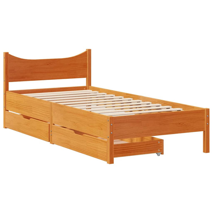 Cadru de pat cu sertare, maro ceruit, 90x190 cm, lemn de pin WALTI