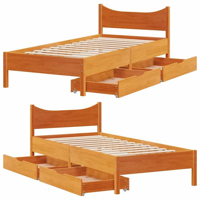 Cadru de pat cu sertare, maro ceruit, 90x190 cm, lemn de pin WALTI