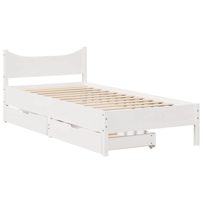 Cadru de pat cu sertare, alb, 75x190 cm, lemn masiv de pin WALTI