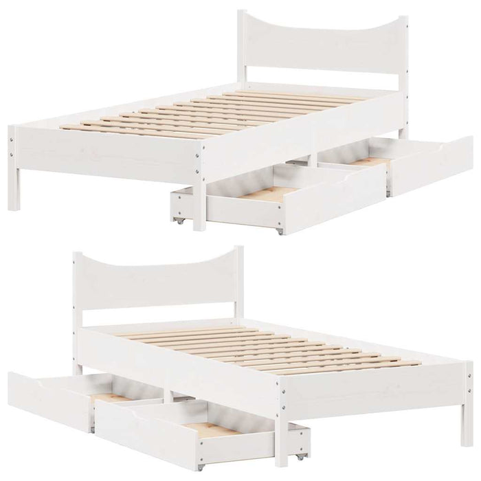 Cadru de pat cu sertare, alb, 75x190 cm, lemn masiv de pin WALTI