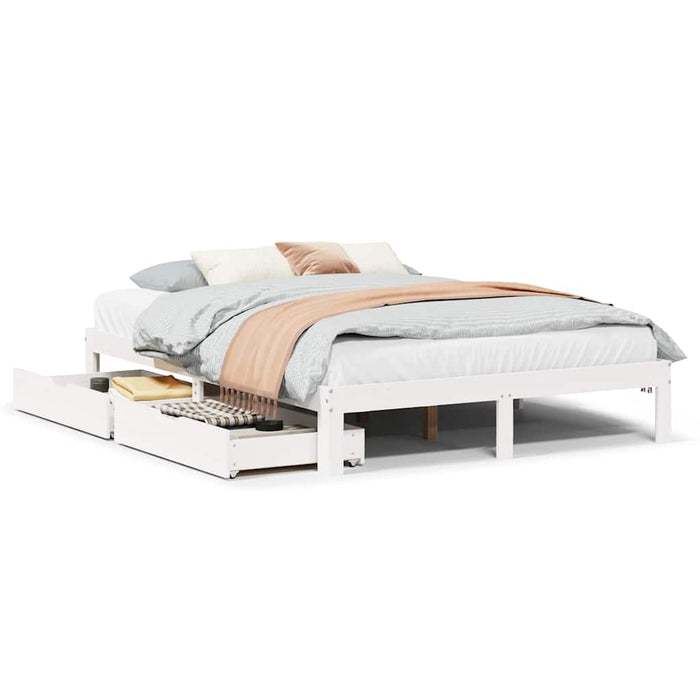 Cadru de pat cu sertare, alb, 135x190 cm, lemn masiv de pin - WALTI WALTI