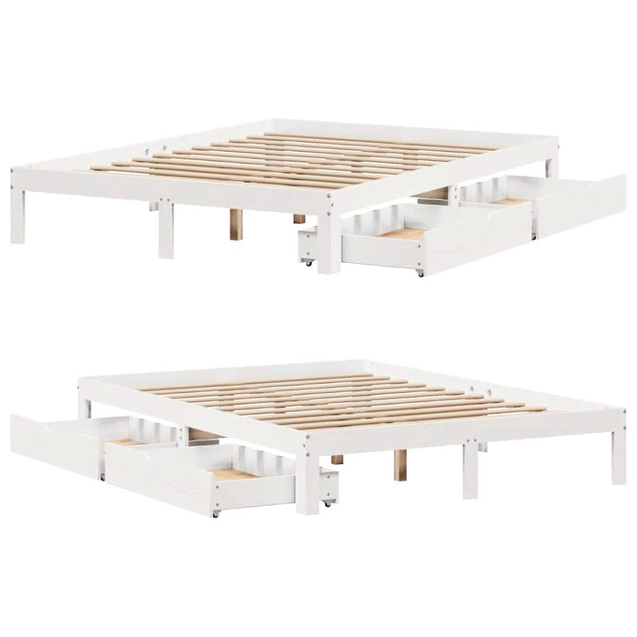 Cadru de pat cu sertare, alb, 140x190 cm, lemn masiv de pin - WALTI WALTI