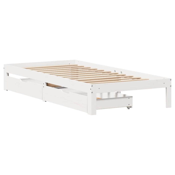 Cadru de pat cu sertare, alb, 90x200 cm lemn masiv pin - WALTI WALTI