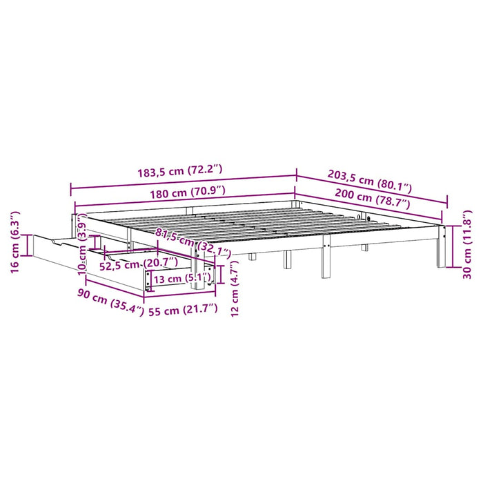 Cadru de pat cu sertare, alb, 180x200 cm, lemn masiv pin - WALTI WALTI