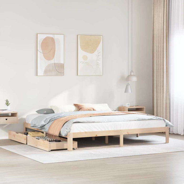 Cadru de pat cu sertare, 200x200 cm, lemn masiv pin - WALTI WALTI