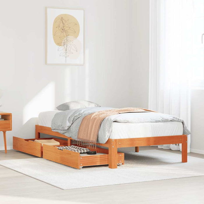 Cadru de pat cu sertare, maro ceruit, 75x190 cm, lemn masiv pin - WALTI WALTI
