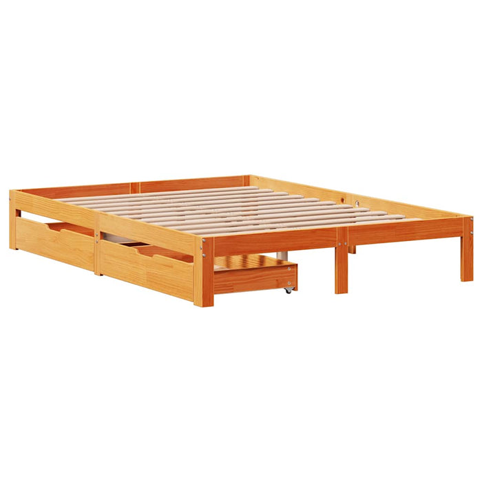 Cadru pat cu sertare maro ceruit, 120x190 cm, lemn masiv de pin - WALTI WALTI