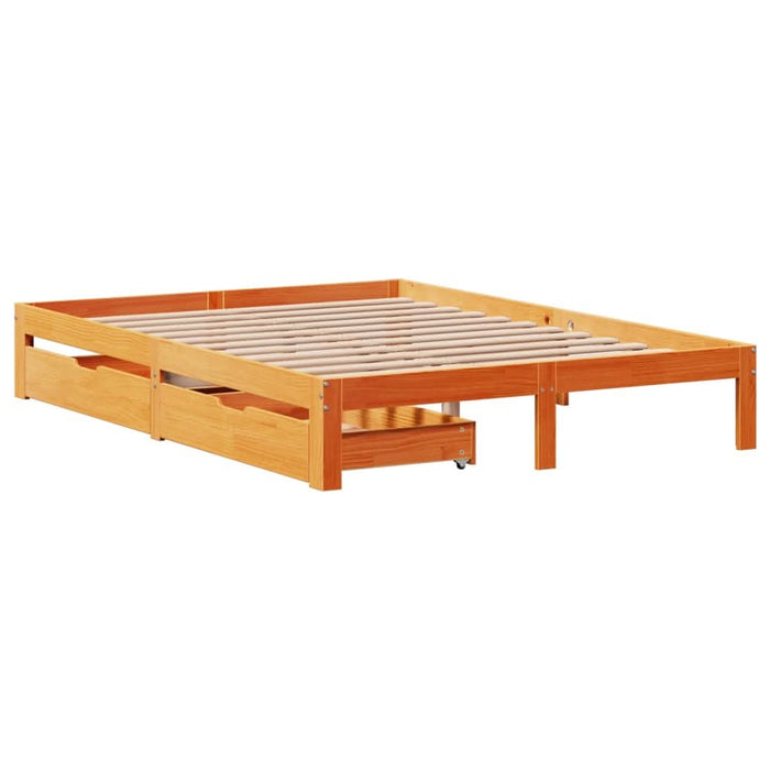 Cadru pat cu sertare maro ceruit, 135x190 cm, lemn masiv de pin - WALTI WALTI