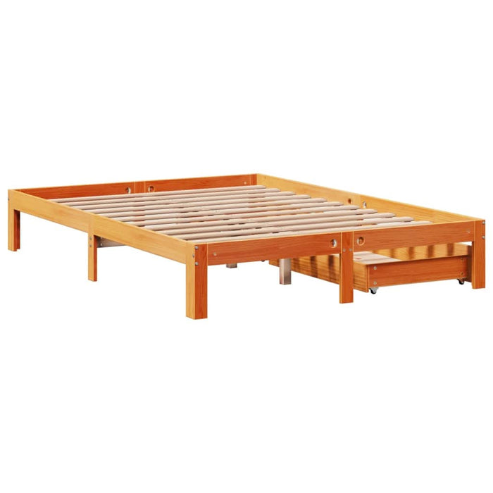 Cadru pat cu sertare maro ceruit, 135x190 cm, lemn masiv de pin - WALTI WALTI