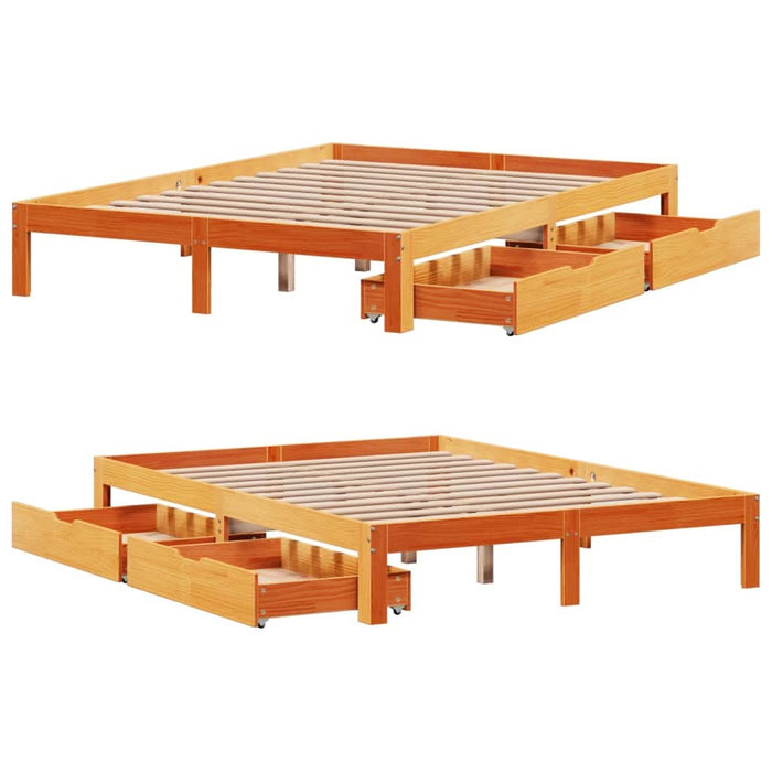 Cadru pat cu sertare maro ceruit, 135x190 cm, lemn masiv de pin - WALTI WALTI