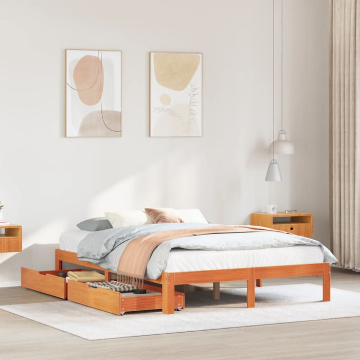 Cadru pat cu sertare maro ceruit, 135x190 cm, lemn masiv de pin - WALTI WALTI