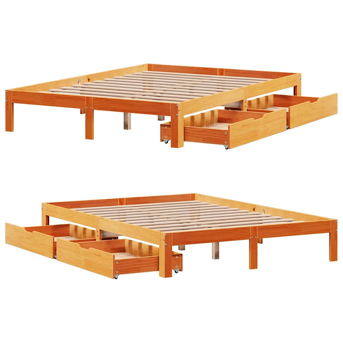 Cadru pat cu sertare maro ceruit, 140x190 cm, lemn masiv de pin - WALTI WALTI