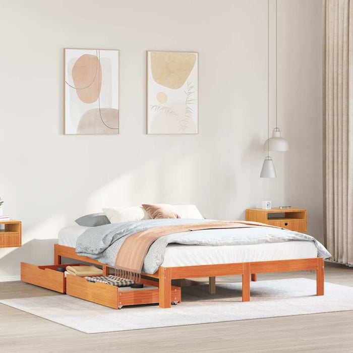 Cadru pat cu sertare maro ceruit, 140x190 cm, lemn masiv de pin - WALTI WALTI