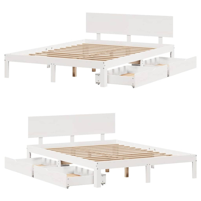 Cadru de pat cu sertare, alb, 120x190 cm, lemn masiv pin - WALTI WALTI