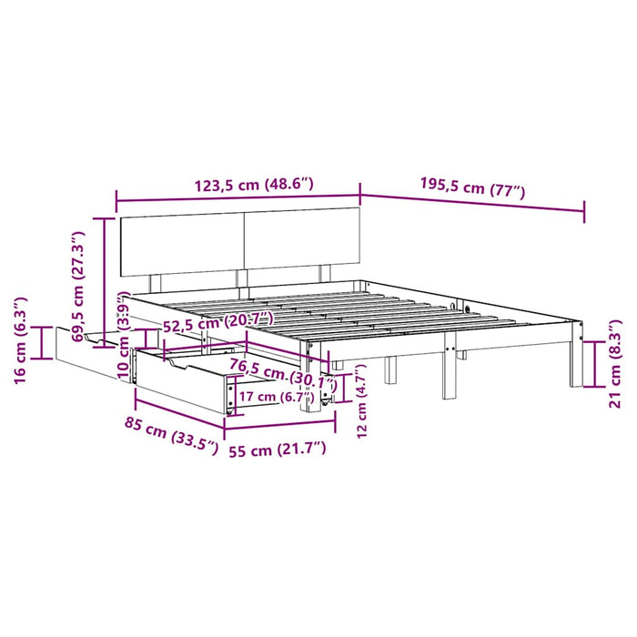 Cadru de pat cu sertare, alb, 120x190 cm, lemn masiv pin - WALTI WALTI