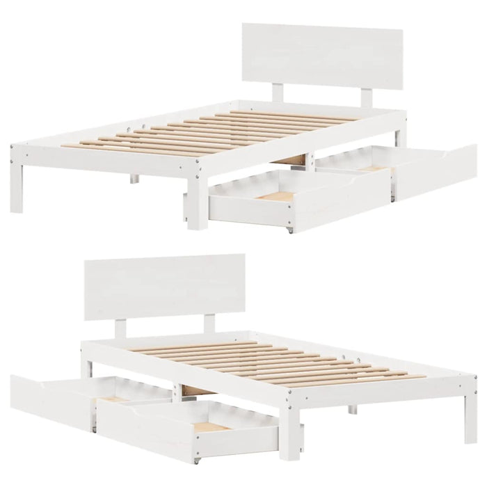 Cadru de pat cu sertare, alb, 90x200 cm lemn masiv pin - WALTI WALTI