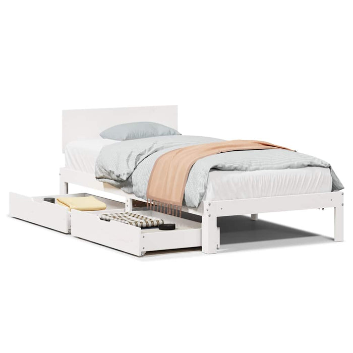 Cadru Pat cu Sertare Alb 100x200 cm Lemn Masiv Pin - WALTI WALTI